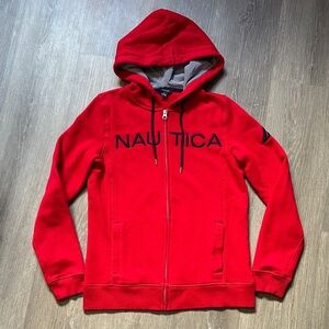Nautica Red Hoodie with Navy Logo